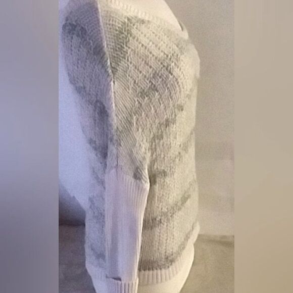 Free People Sweater Pull Over Off Shoulder V Back Open Weave Sea Mist M - Picture 10 of 13